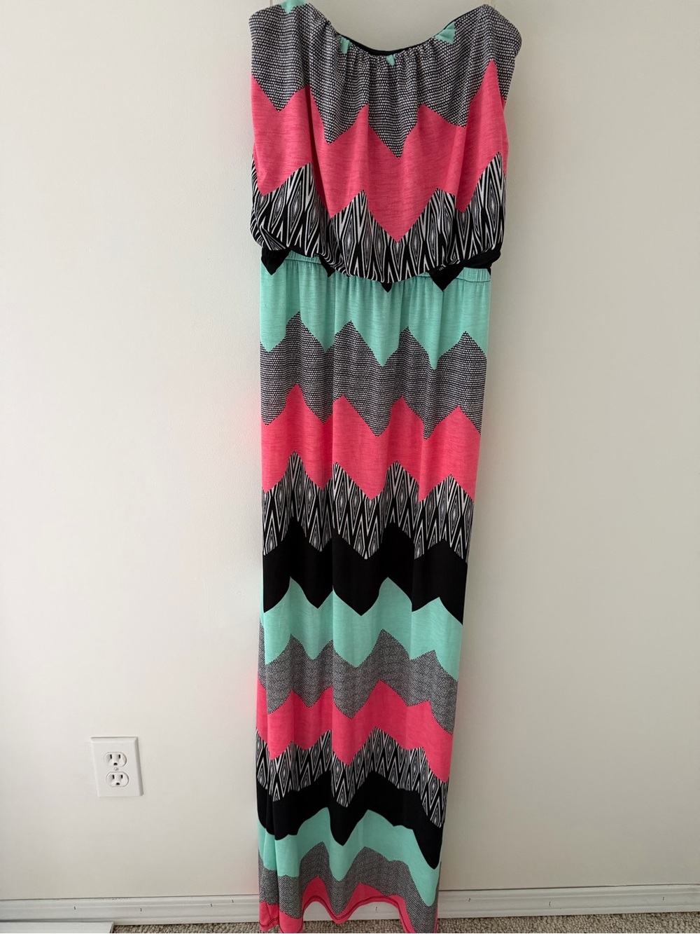 Maxi Skirt with Pink and Mint Chevron Pattern